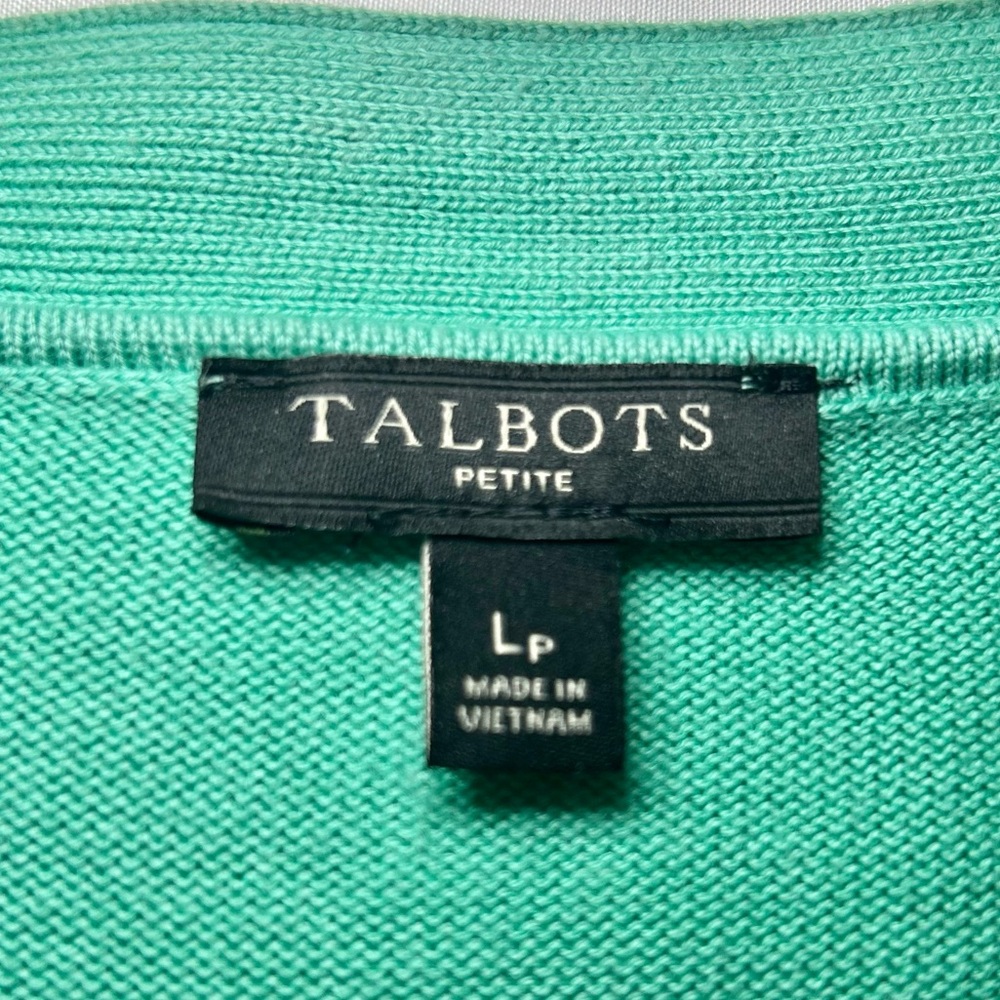Talbots Green V-neck Button Down Cotton Blend Career Cardigan Sweater Sz Lp - Picture 7 of 14
